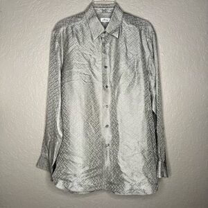 Brioni Silver Hand Made Italian  Mens Shirt Sz M Luxury Party Wedding loose